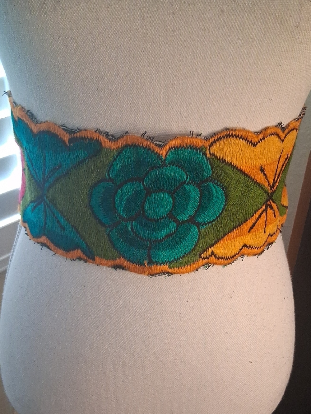 💙🌻Santa Fe Wide GreenFloral Colorful Fabric Belt, Ties In Bow At Back Sz OSFM